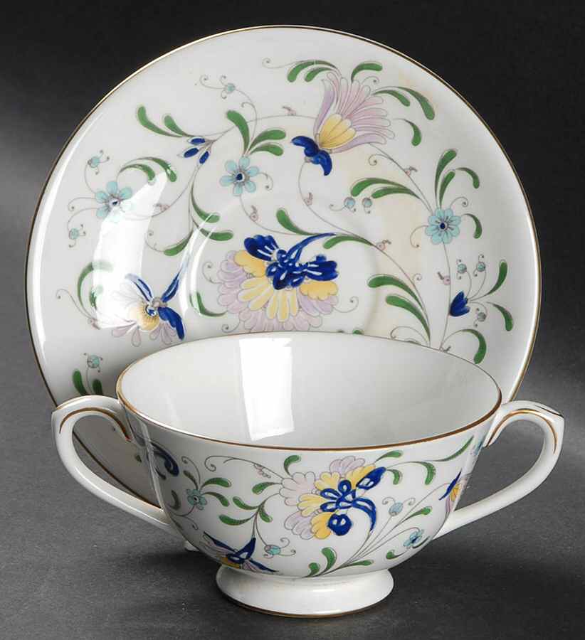 Pageant Footed Cream Soup Bowl & Saucer Set by Coalport-1