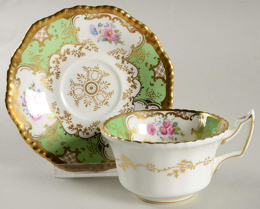 Panel Green Footed Cup & Saucer Set by Coalport-1