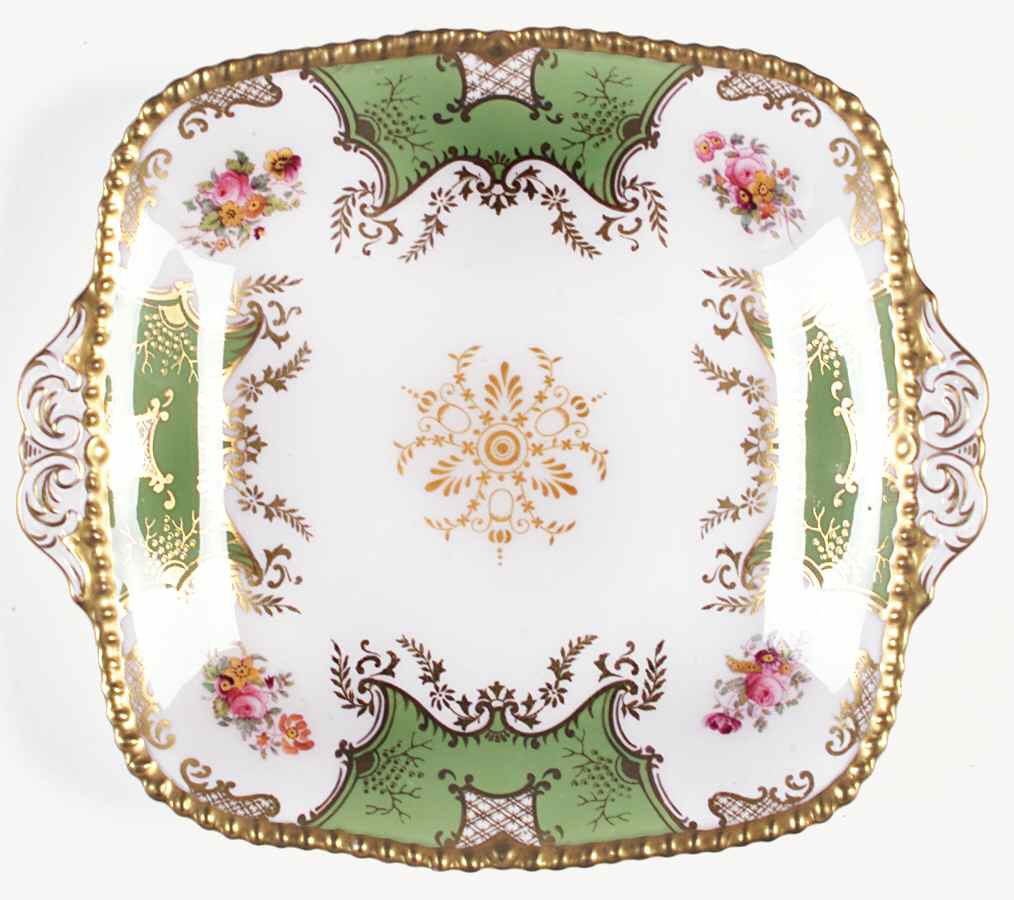 Panel Green Square Handled Cake Plate by Coalport-1