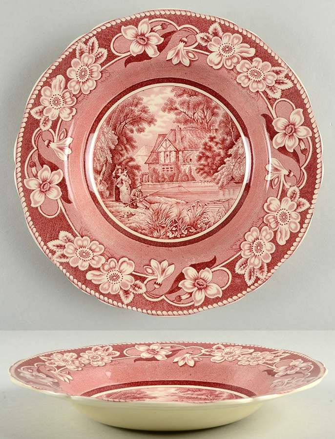 Pastoral Cranberry Red (Not Embossed) Rim Soup Bowl by Coalport-1