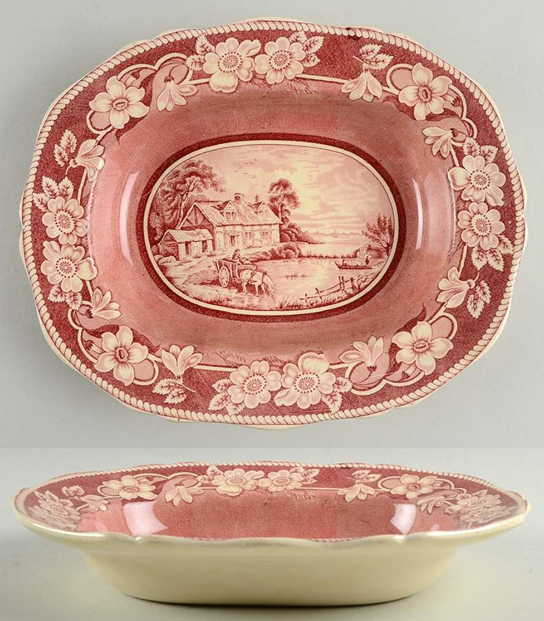 Pastoral Cranberry Red (Not Embossed) 10" Oval Vegetable Bowl by Coalport-1