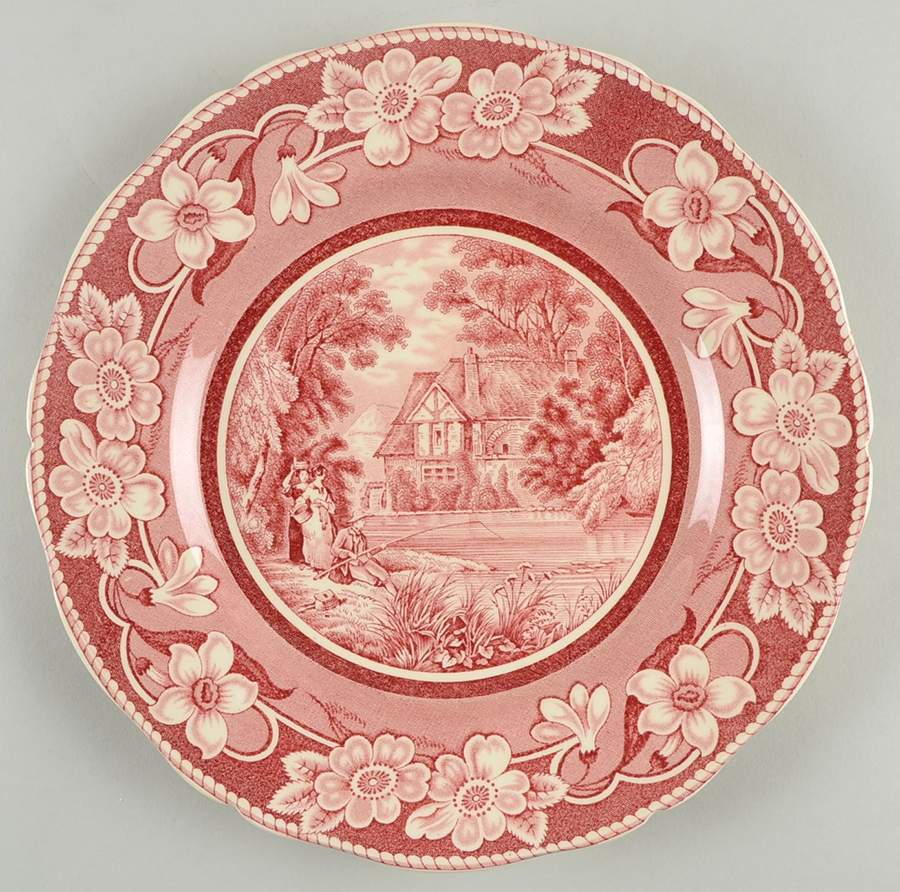 Pastoral Cranberry Red (Not Embossed) Luncheon Plate by Coalport-1