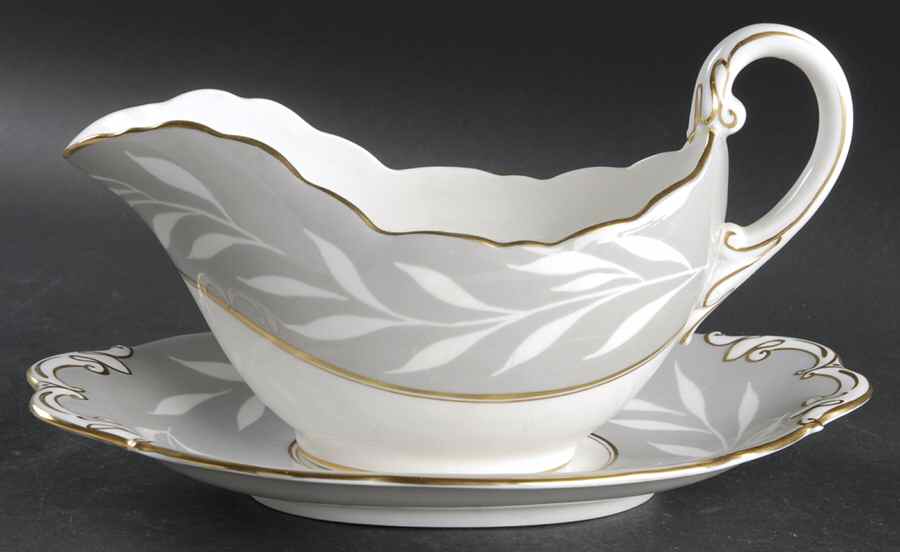 Phantom Grey (Gold Trim) Gravy Boat & Underplate by Coalport-1