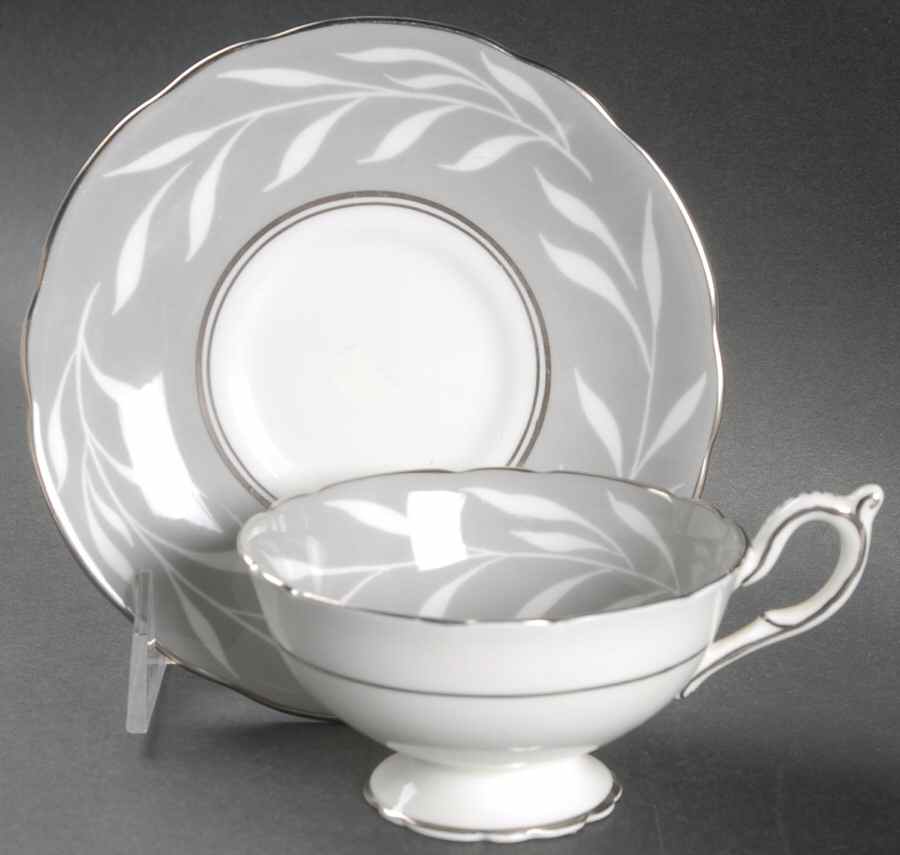 Phantom Grey (Platinum Trim) Footed Cup & Saucer Set by Coalport-1