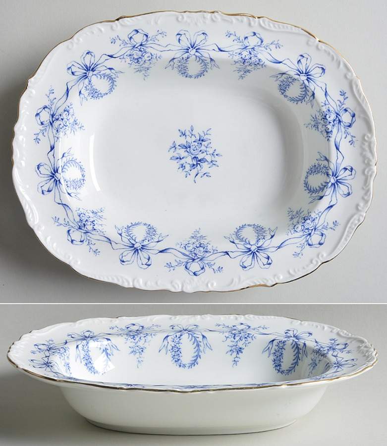 Queensbury Blue (Scalloped) 9" Oval Vegetable Bowl by Coalport-1
