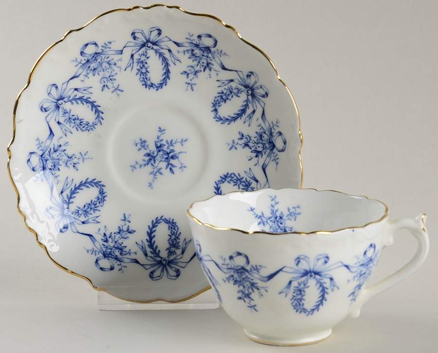 Queensbury Blue (Scalloped) Footed Cup & Saucer Set by Coalport-1