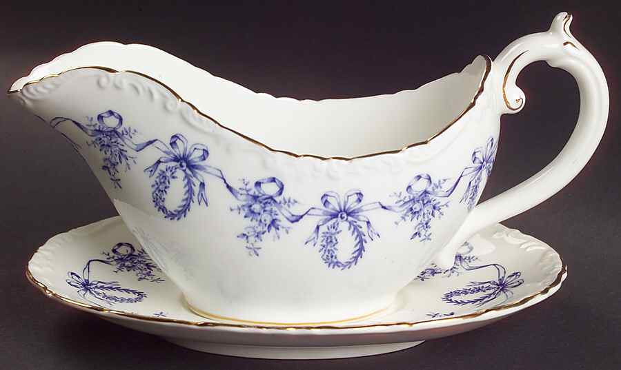 Queensbury Blue (Scalloped) Gravy Boat & Underplate by Coalport-1