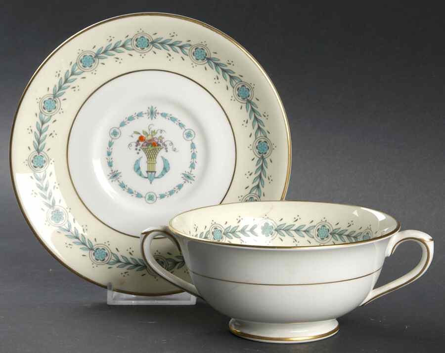 Queen Elizabeth Ivory Footed Cream Soup Bowl & Saucer Set by Coalport-1
