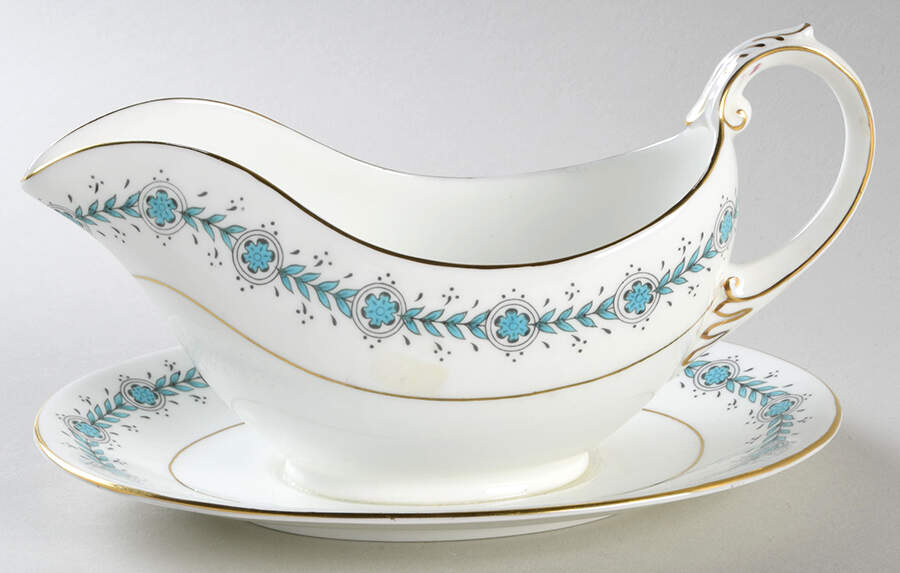 Queen Elizabeth White (Smooth) Gravy Boat with Attached Underplate by Coalport-1