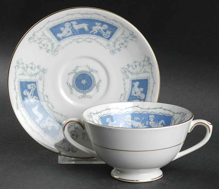 Revelry Blue Footed Cream Soup Bowl & Saucer Set by Coalport-1