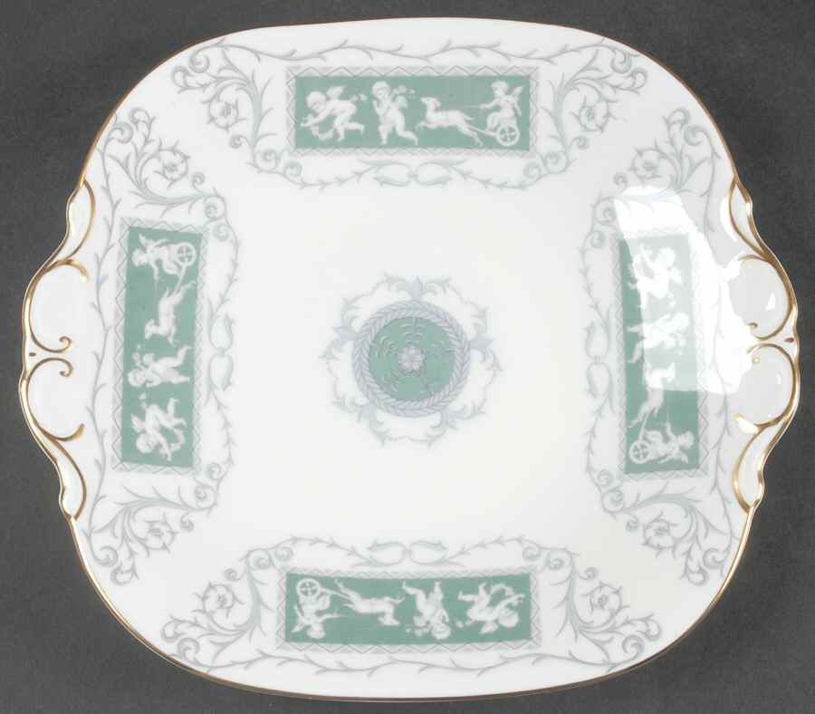 Revelry Green (Smooth) Square Handled Cake Plate by Coalport-1
