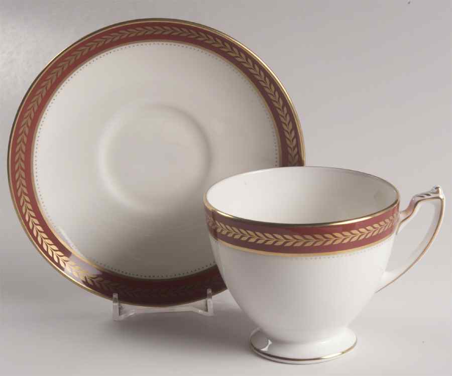 Red Wheat Footed Cup & Saucer Set by Coalport-1