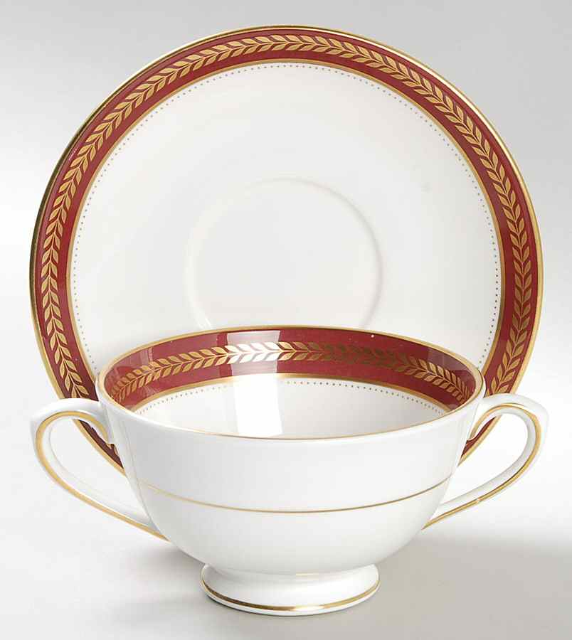 Red Wheat Footed Cream Soup Bowl & Saucer Set by Coalport-1