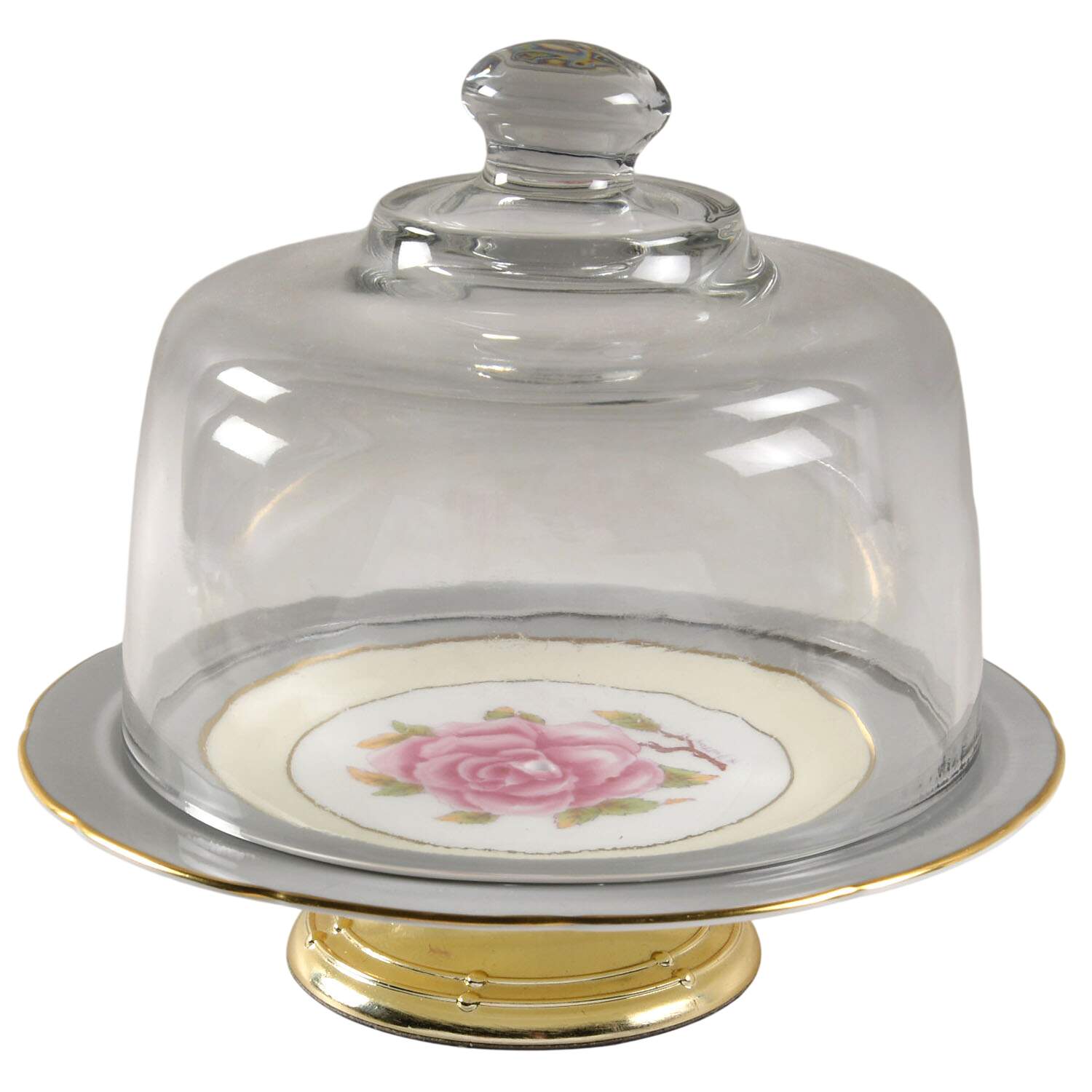 Romance (Gray Rim) 6 1/2"-7 1/2" Footed Cheese Plate w/ Glass Dome HC by Coalport-1