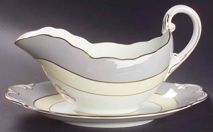Romance (Gray Rim) Gravy Boat & Underplate by Coalport-1