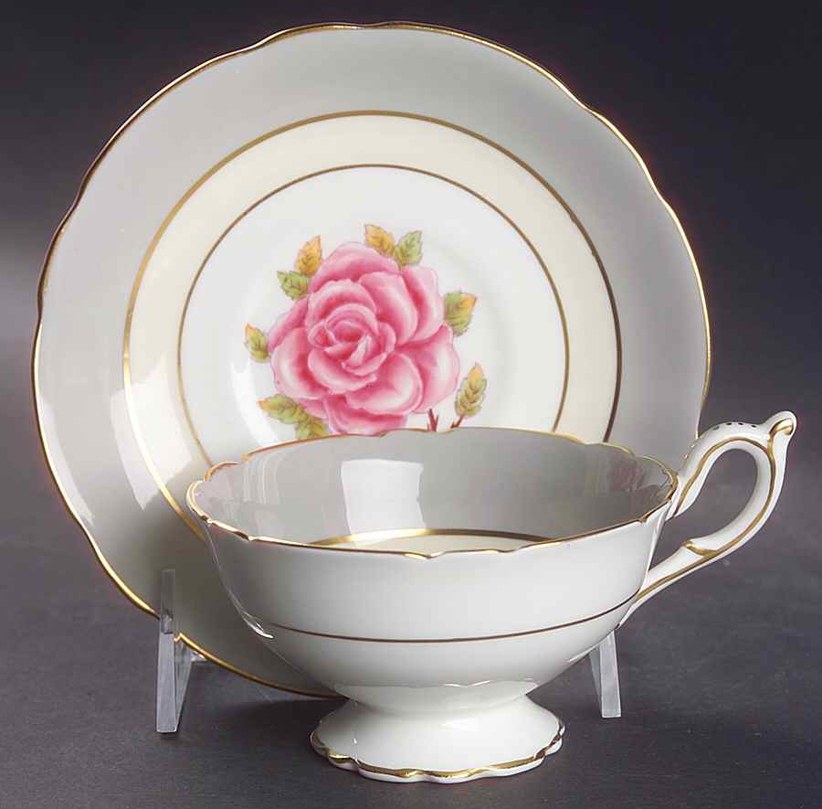 Romance (Gray Rim) Footed Cup & Saucer Set by Coalport-1