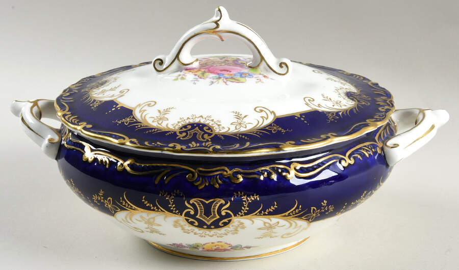 Sandringham Cobalt Blue (Floral, Gold Trim) Round Covered Vegetable by Coalport-1