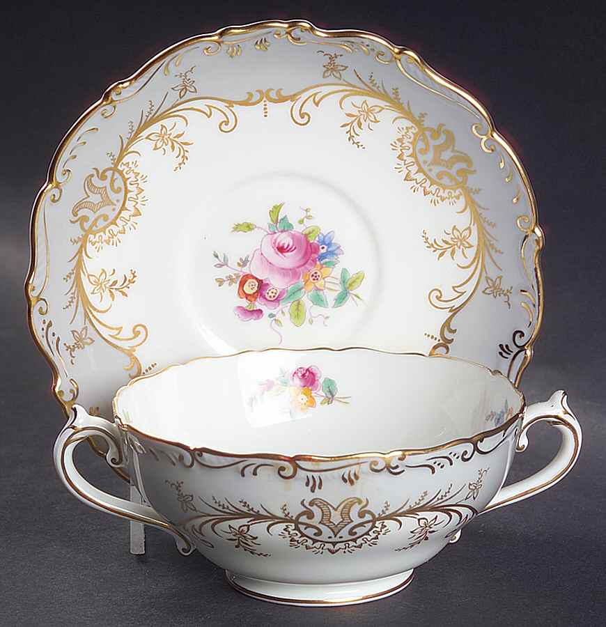 Sandringham Gray Footed Cream Soup Bowl & Saucer Set by Coalport-1