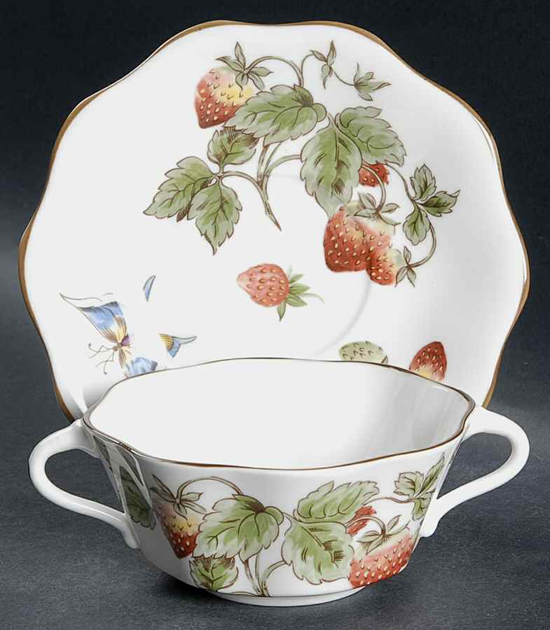 Strawberry (Scalloped) Flat Cream Soup Bowl & Saucer Set by Coalport-1