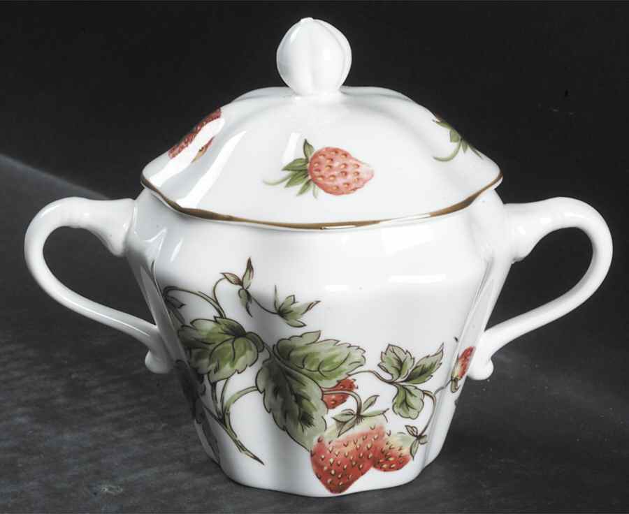 Strawberry (Scalloped) Sugar Bowl & Lid by Coalport-1