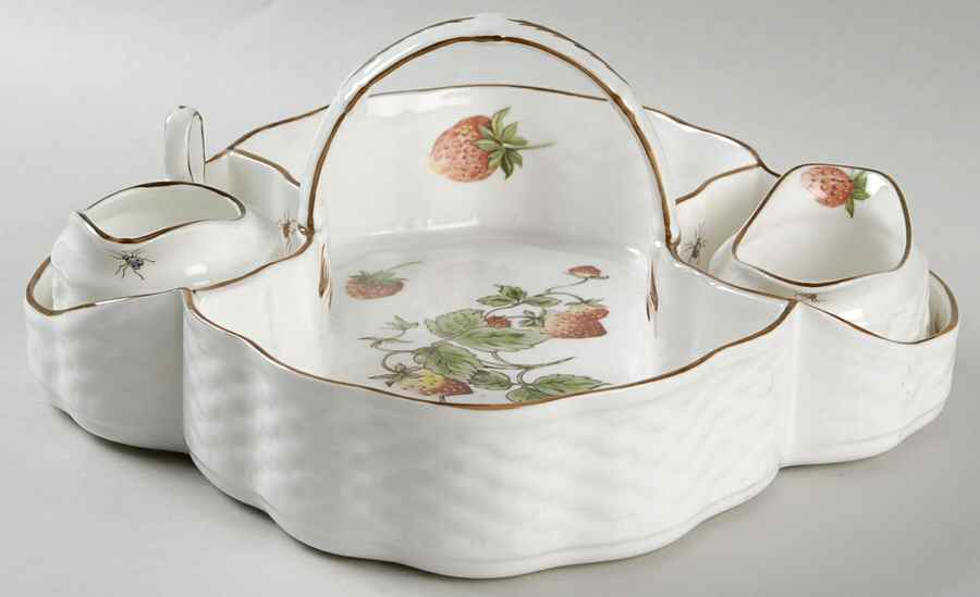 Strawberry (Scalloped) Strawberry Basket W/Creamer & Open Sugar by Coalport-1