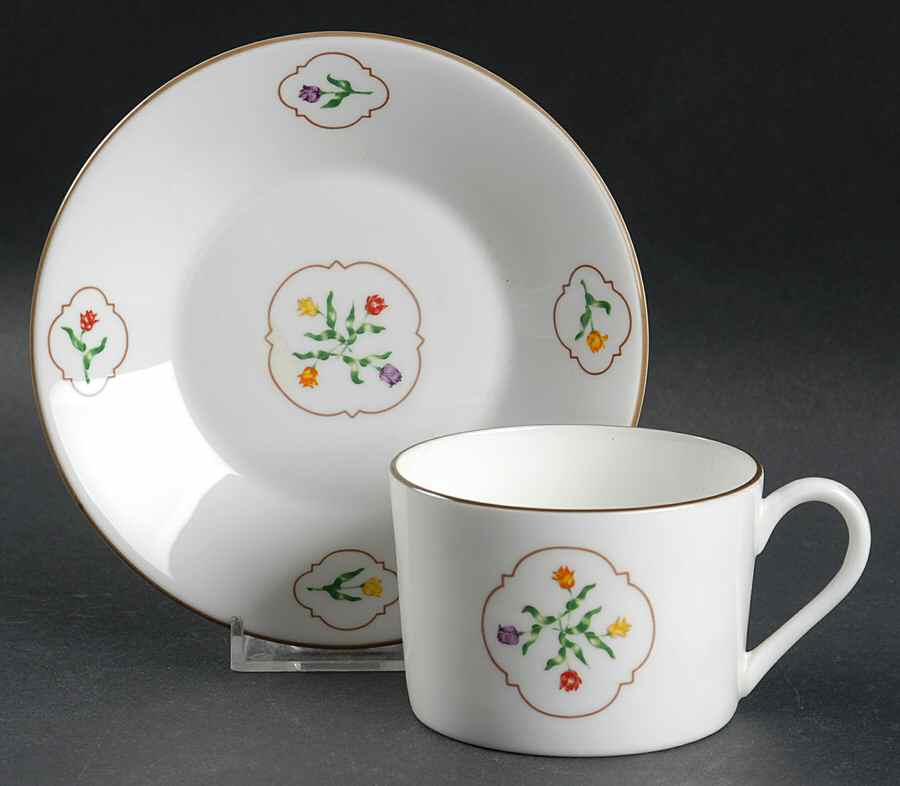 Tulip Medallion Flat Cup & Saucer Set by Coalport-1