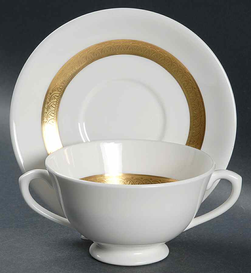 Val D'Or Footed Cream Soup Bowl & Saucer Set by Coalport-1