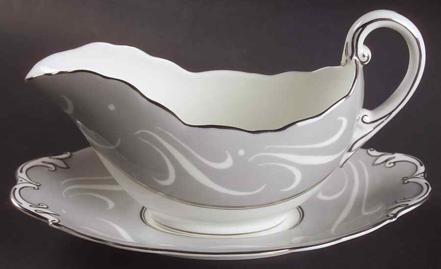 York Gray Gravy Boat & Underplate by Coalport-1