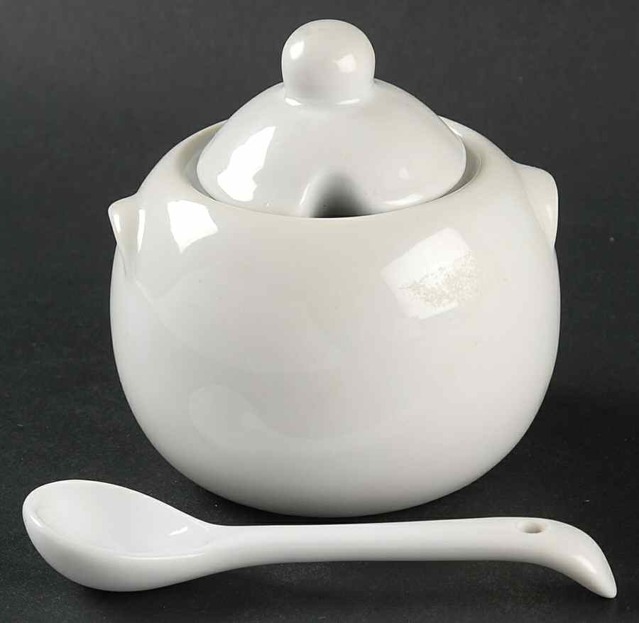 Classic White (Smooth) Mini Sugar Bowl & Lid with Spoon by BIA Cordon Bleu-1