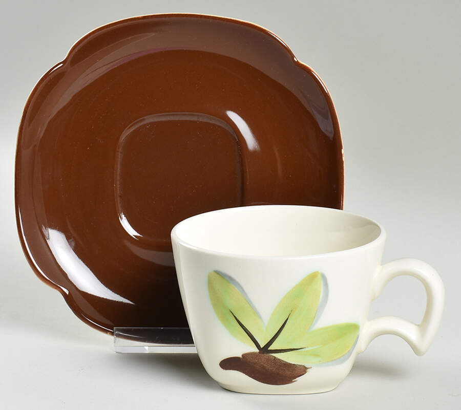 Woodleaf Flat Cup & Saucer Set by Continental Kilns-1