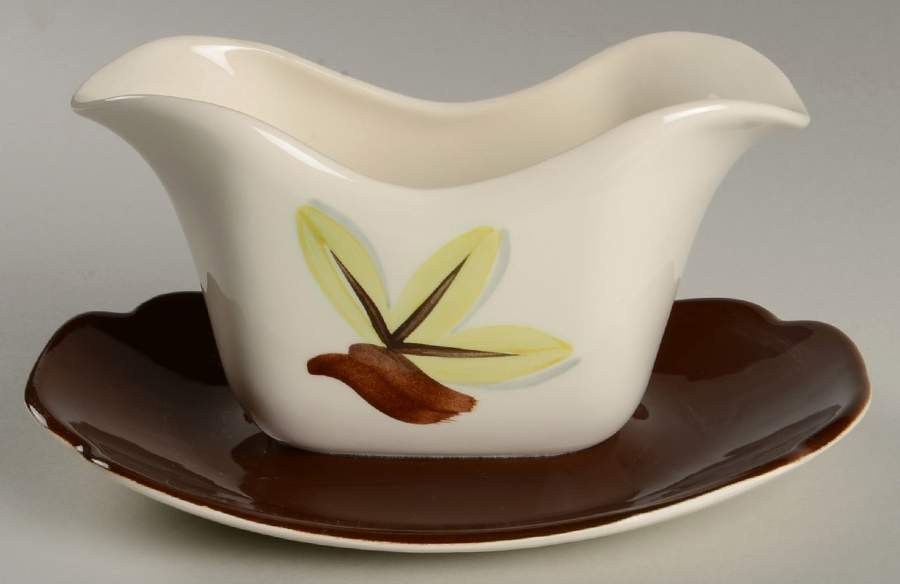 Woodleaf Gravy Boat with Attached Underplate by Continental Kilns-1