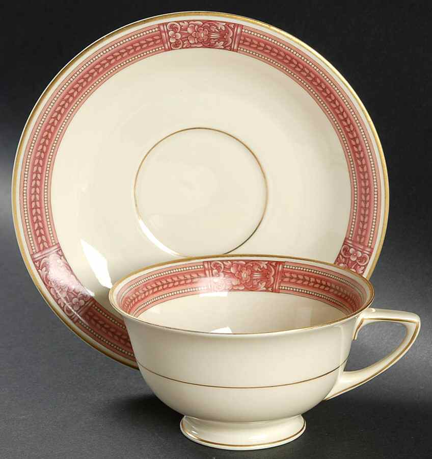 Coronation (Red Border) Footed Cup & Saucer Set by Community-1