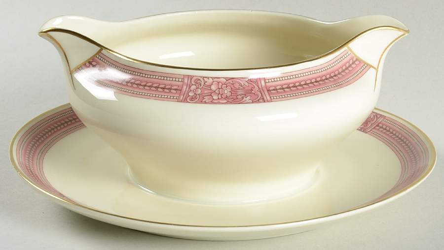 Coronation (Red Border) Gravy Boat with Attached Underplate by Community-1