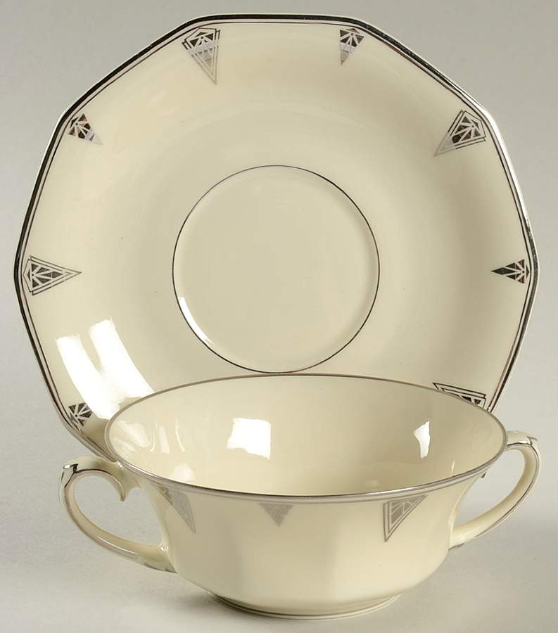Deauville (Cream, 10 Sided) Flat Cream Soup Bowl & Saucer Set by Community-1
