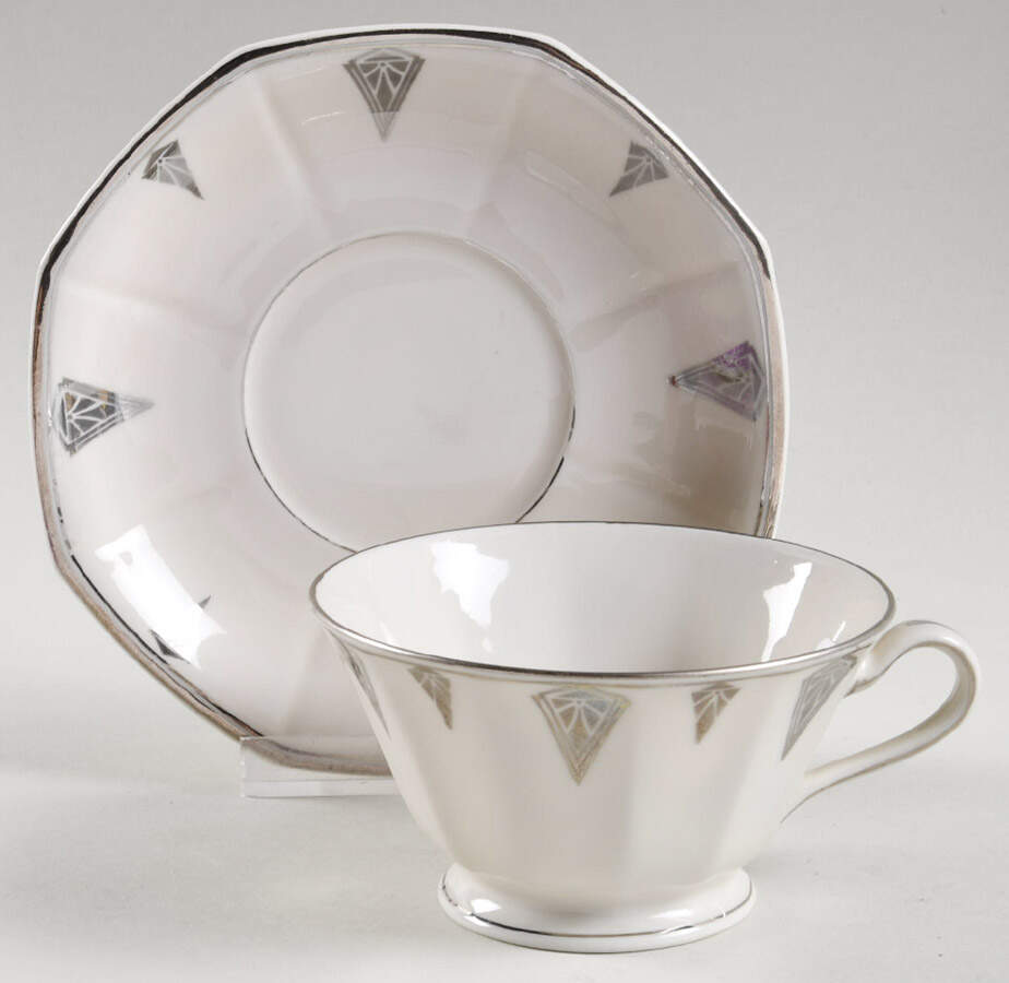Deauville (White, 10 Sided) Footed Cup & Saucer Set by Community-1