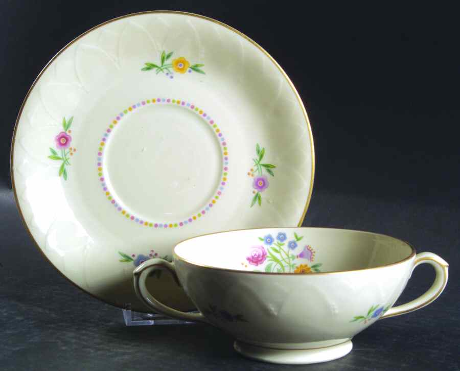 Lady Hamilton Footed Cream Soup Bowl & Saucer Set by Community-1