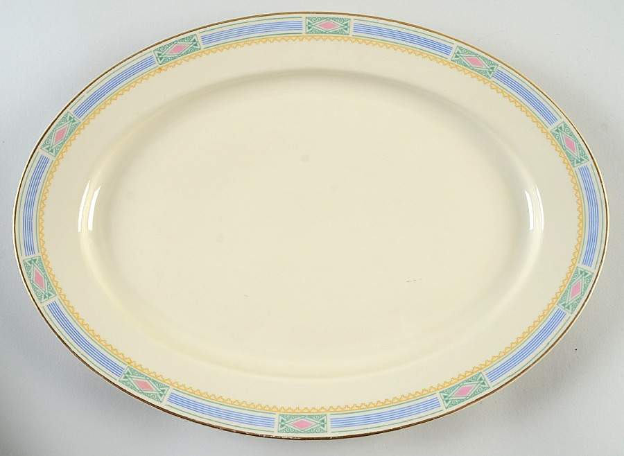 Noblesse (Geometric Design with Blue Lines) 14" Oval Serving Platter by Community-1