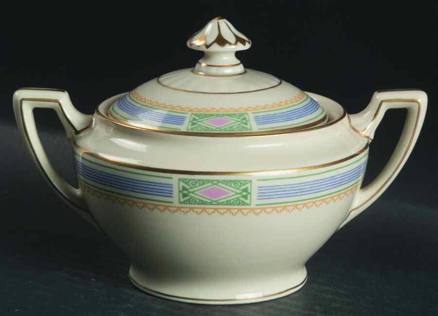 Noblesse (Geometric Design with Blue Lines) Sugar Bowl & Lid by Community-1