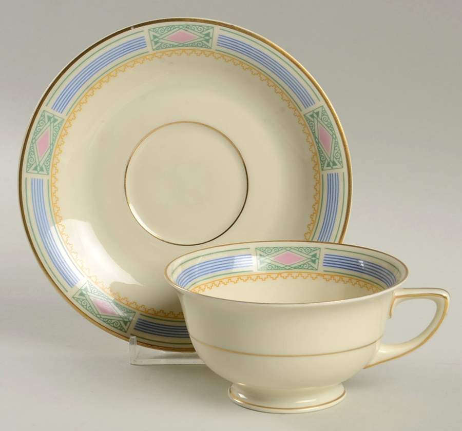 Noblesse (Geometric Design with Blue Lines) Footed Cup & Saucer Set by Community-1
