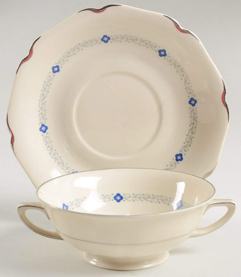 Noblesse (Floral Design) Footed Cream Soup Bowl & Saucer Set by Community-1