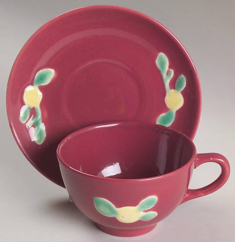 Rosebud Flat Cup & Saucer Set by Coors Pottery-1