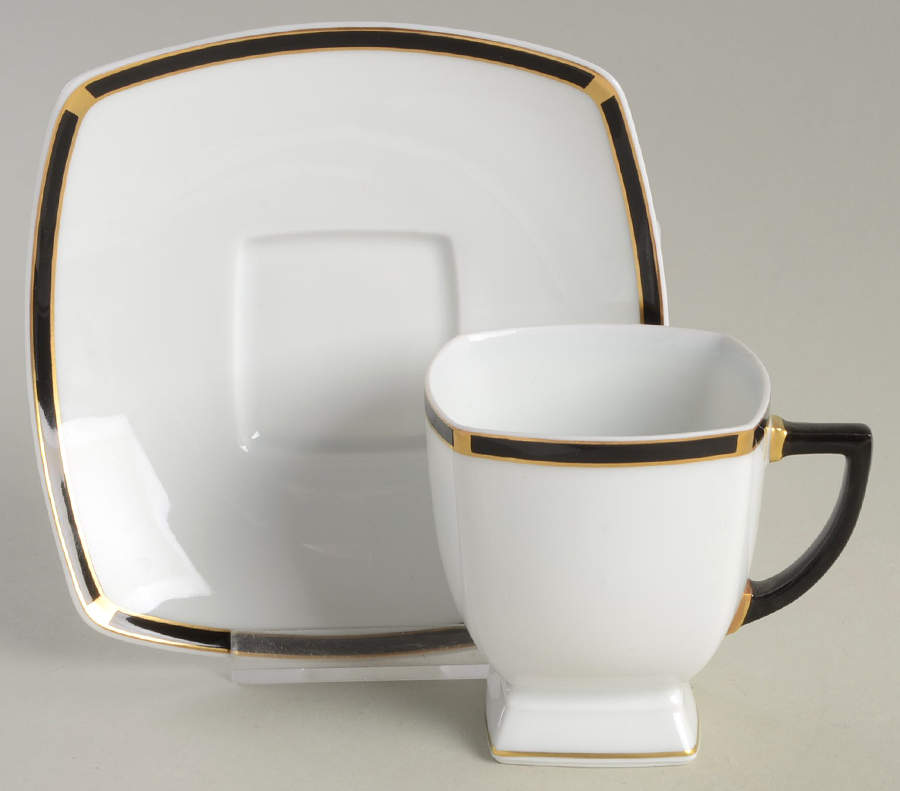 Filets (Black & Gold) Footed Demitasse Cup & Saucer Set by Jean Louis Coquet-1