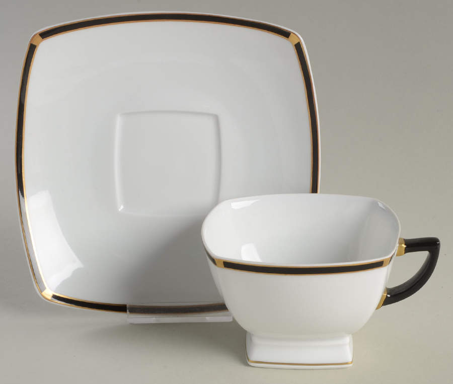 Filets (Black & Gold) Footed Cup & Saucer Set by Jean Louis Coquet-1