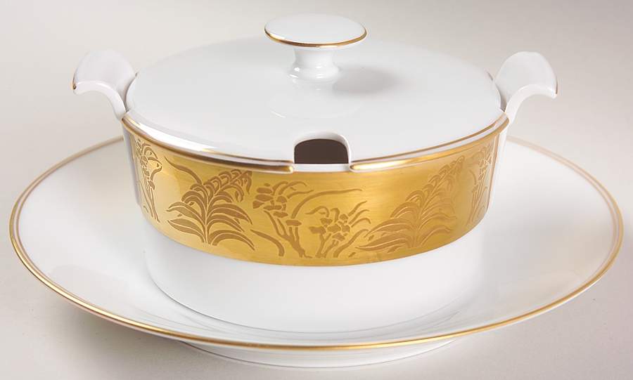 Khazard (Gold) Sauce Boat & Lid with Underplate by Jean Louis Coquet-1