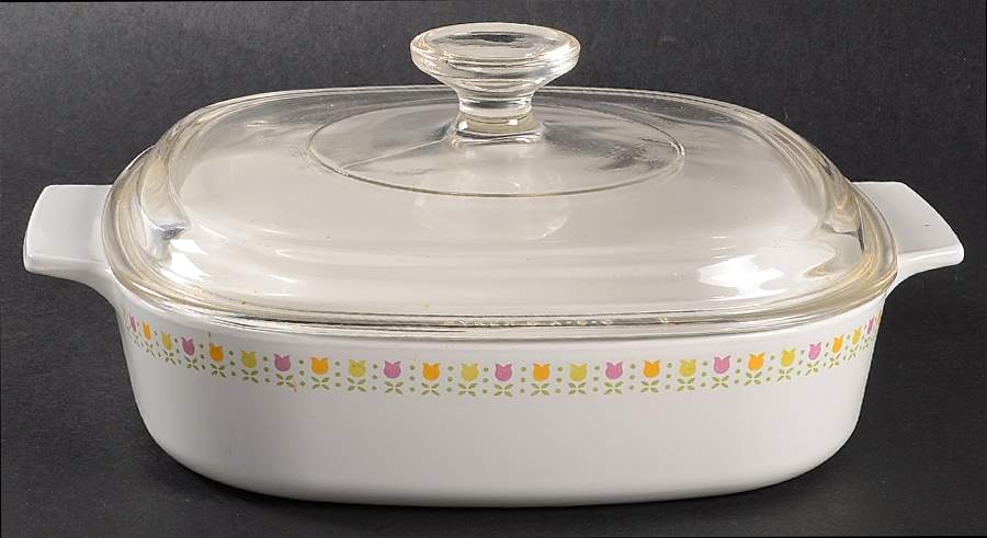 April Tulip Multicolor 1.5 Quart Square Casserole with Lid by Corning Corelle-1