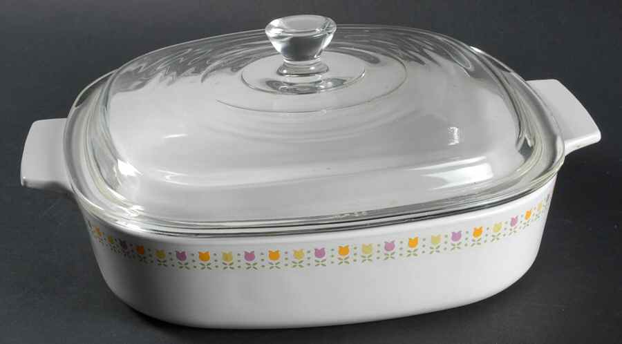 April Tulip Multicolor 1.25 Quart Square Casserole with Lid by Corning Corelle-1