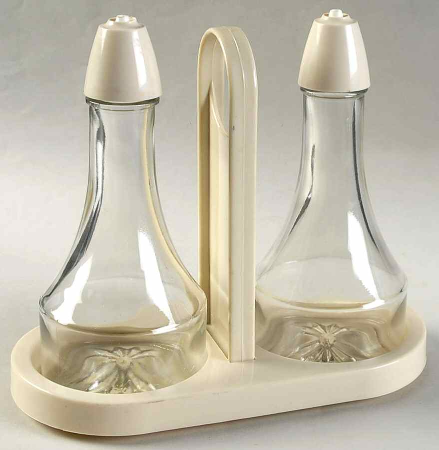 Sandstone (Corelle) 2 Oil/Vinegar Cruets with Stoppers on Tray by Corning Corelle-1
