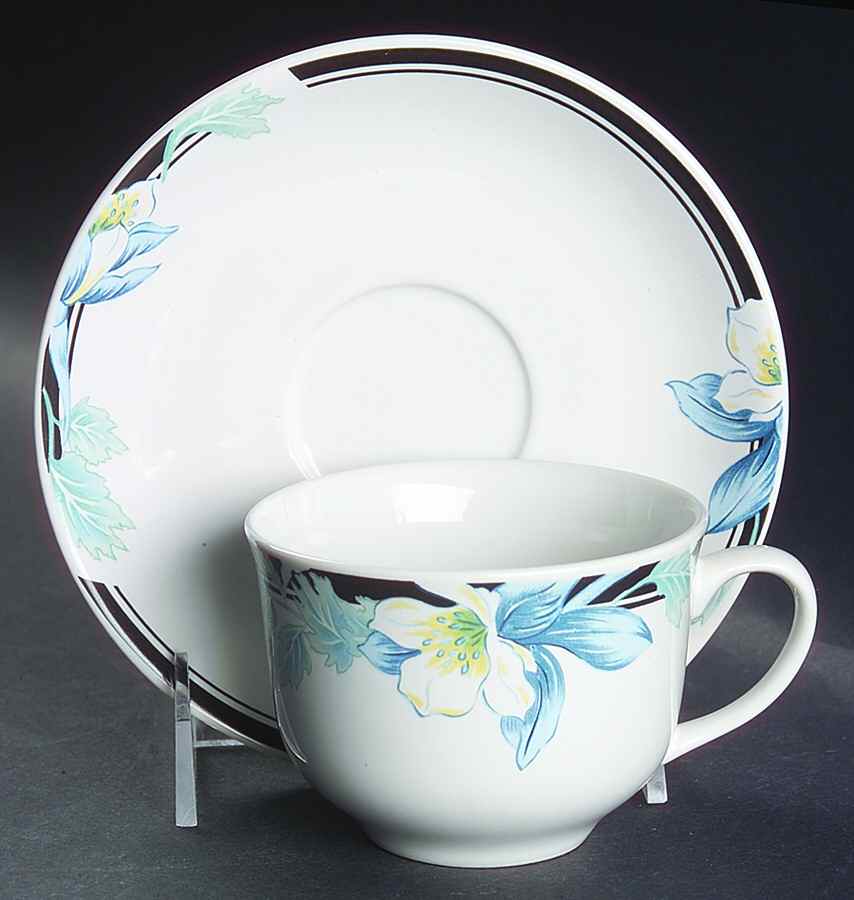 Blue Columbine Flat Cup & Saucer Set by Corning Corelle-1