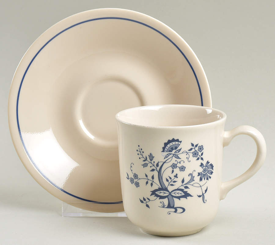 Blue Floral (Corelle) Flat Cup & Saucer Set by Corning Corelle-1