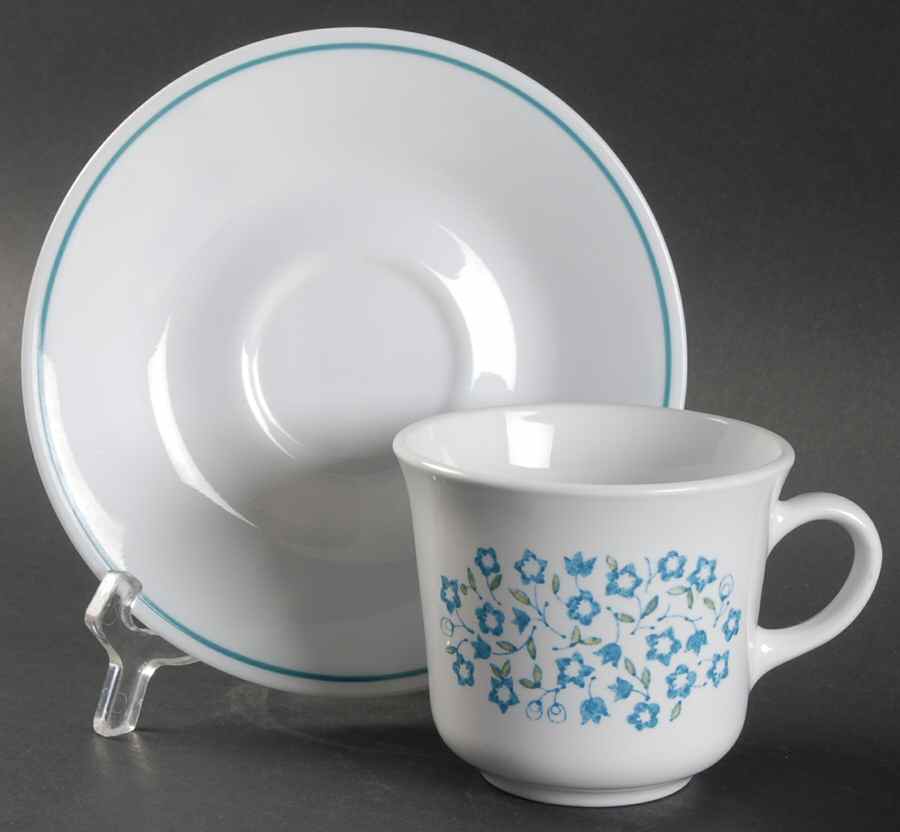 Blue Heather (Corelle) Flat Cup & Saucer Set by Corning Corelle-1